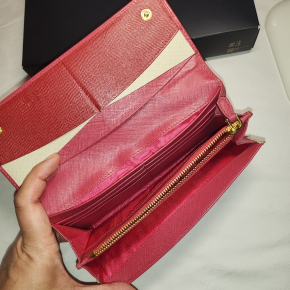 Authentic PRADA Saffiano Leather Long Wallet Pink Beige Bicolor - Picture 4 of 10